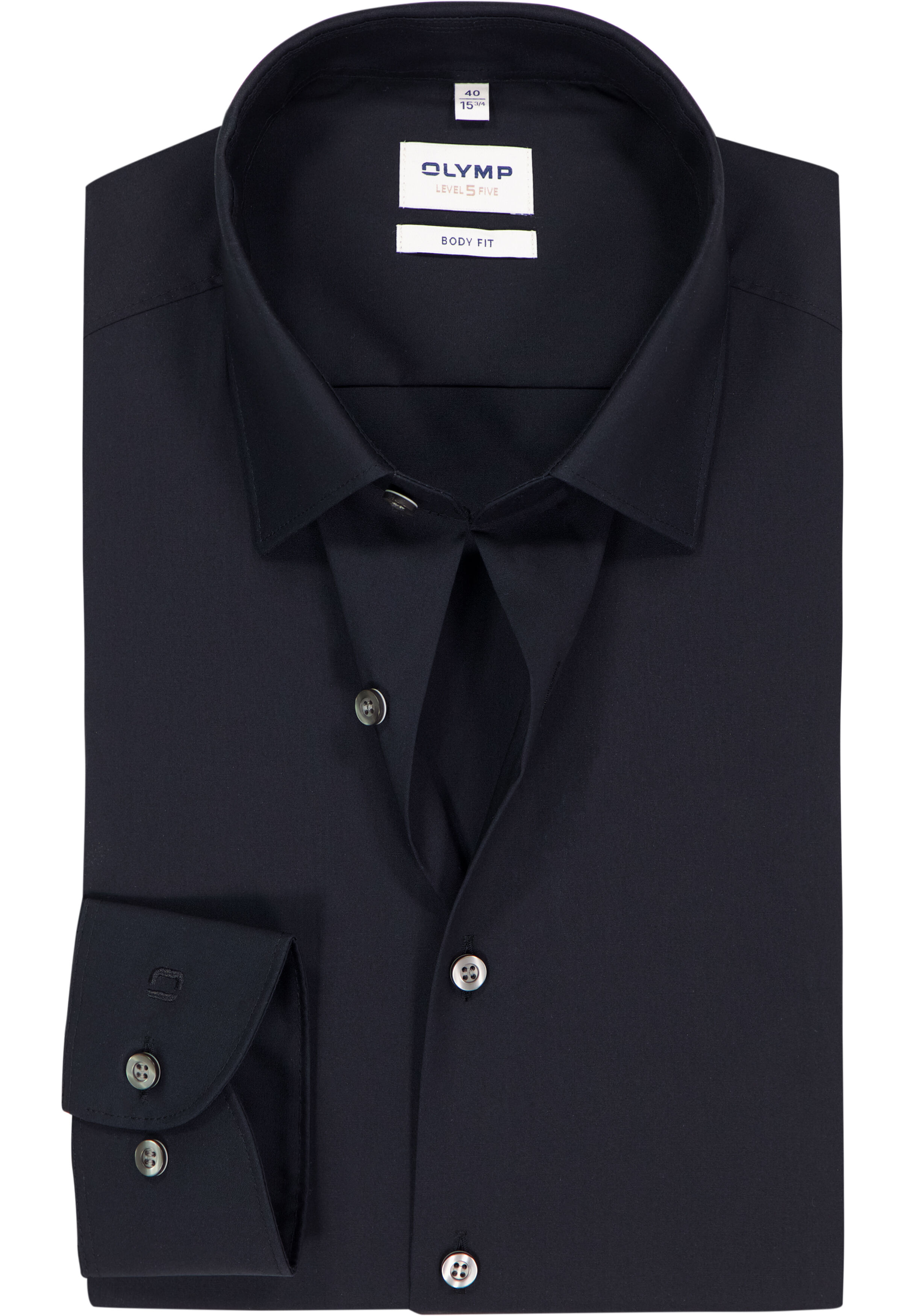 OLYMP Level 5 body fit overhemd, mouwlengte 7, zwart